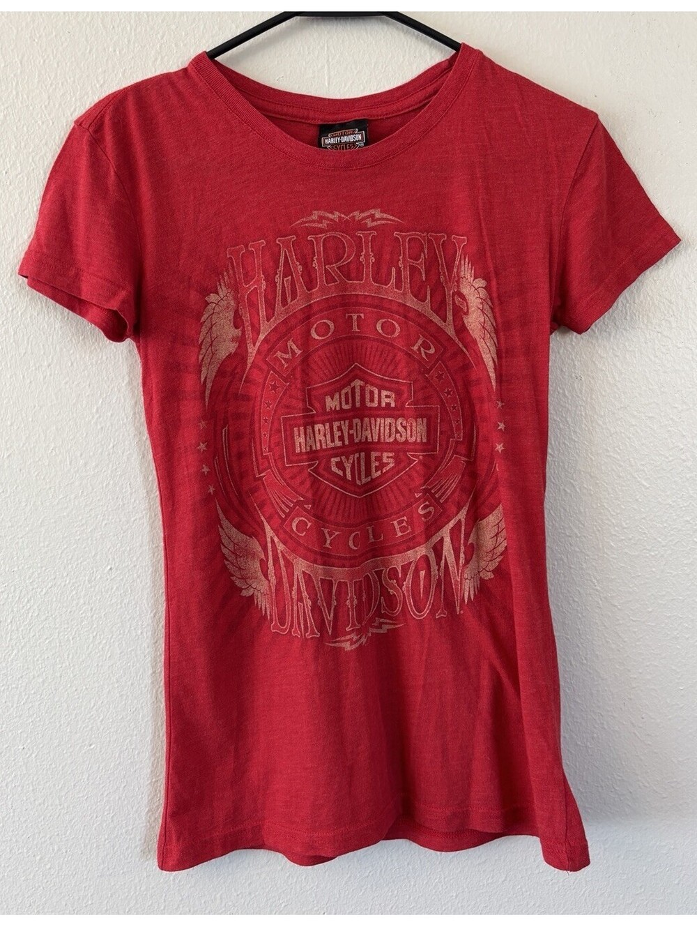 Harley Davidson Red Graphic T Shirt Women's Small Military Overseas